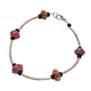 Boho Vintage Trade Beads and Silver Bracelet